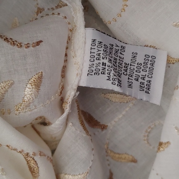 Anne Klein US L Off-White Cotton Blend Embroidered Button Down Top - Picture 10 of 10